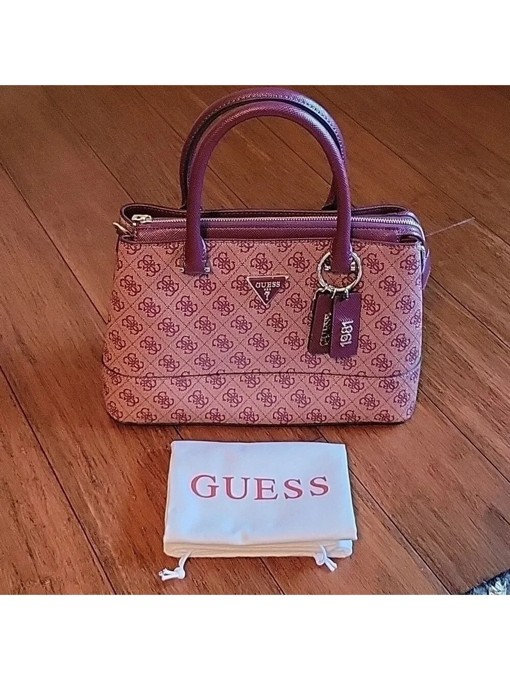 NWT Guess Cordelia Plum Logo Luxury Satchel